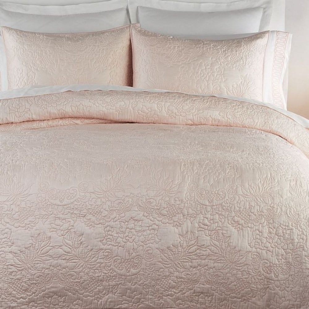 Monique Lhuillier Blossom Silk/Cotton Quilt and Two square shams